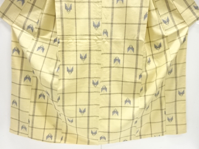  格子に絣柄織り出し手織り紬着物